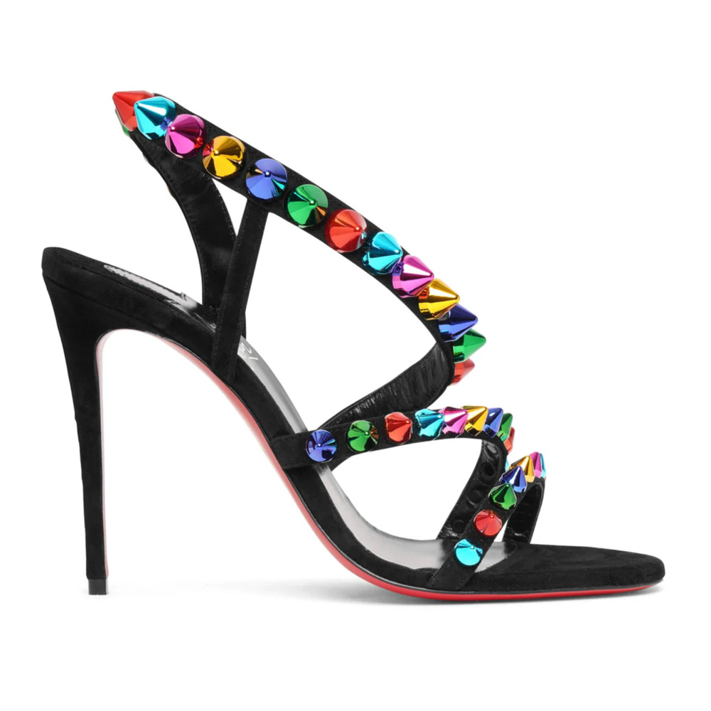 Christian Louboutin Spikita Strap 100 Black Suede Strappy Sandal Heel Pump 36